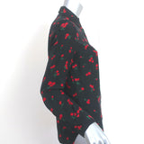 HVN Cristina Blouse Black Cherry Print Silk Size Medium Long Sleeve Top