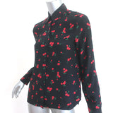 HVN Cristina Blouse Black Cherry Print Silk Size Medium Long Sleeve Top