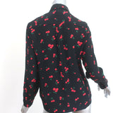 HVN Cristina Blouse Black Cherry Print Silk Size Medium Long Sleeve Top