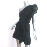 Isabel Marant Etoile Ruffled One Shoulder Mini Dress Teller Black Linen Size 38