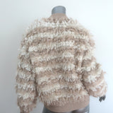 Brunello Cucinelli Striped Mohair Shearling Bomber Jacket Cream/Beige Size Small