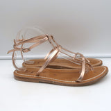 K. Jacques Gina Flat Gladiator Sandals Rose Gold Metallic Leather Size 40
