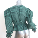 Ulla Johnson Ophelia Peplum Top Teal Striped Cotton Size 0 Long Sleeve Blouse