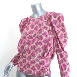 Isabel Marant Zarga Puff Sleeve Blouse Fuchsia Printed Stretch Silk Size 38 NEW