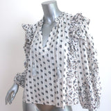 Ulla Johnson Kati Ruffle Blouse White Floral Print Cotton Size 0 Long Sleeve Top