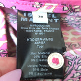 Isabel Marant Zarga Puff Sleeve Blouse Fuchsia Printed Stretch Silk Size 38 NEW