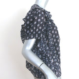 Ulla Johnson Gaia Ruffle Top Dark Brown/Black Floral Print Cotton Size 0