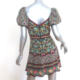Alice + Olivia Puff Sleeve Mini Dress Dana Multicolor Floral Print Crepe Size 4