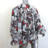 Isabel Marant Tie-Neck Top Floral Print Stretch Silk Size 40 Long Sleeve Blouse