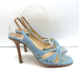 Jimmy Choo Studded Denim Slingback Sandals Size 37 Open Toe Heels