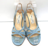 Jimmy Choo Studded Denim Slingback Sandals Size 37 Open Toe Heels
