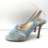 Jimmy Choo Studded Denim Slingback Sandals Size 37 Open Toe Heels