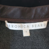 Veronica Beard Zip-Front Mini Dress Black Leather-Trim Wool-Blend Size 1