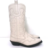 GANNI Embroidered Western Boots Cream Leather Size 39