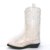 GANNI Embroidered Western Boots Cream Leather Size 39