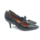 Lanvin Mary Jane Pumps Black Patent Leather Size 37.5 Pointed Toe Heels