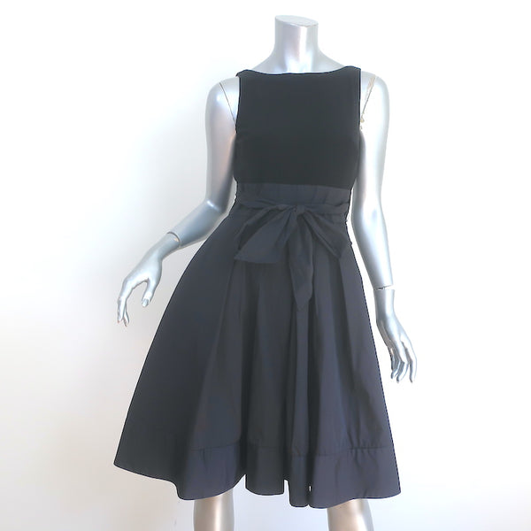 LAUREN Ralph Lauren Tie Waist Dress Black Pleated Taffeta Jersey Siz Celebrity Owned