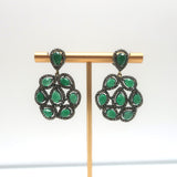 Teardrop Emerald Pave Diamond Flower Drop Earrings