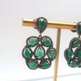 Teardrop Emerald Pave Diamond Flower Drop Earrings
