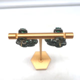 Teardrop Emerald Pave Diamond Flower Drop Earrings