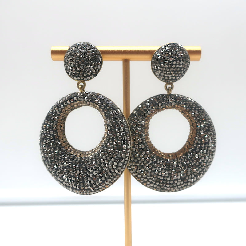 Pave Crystal Circle Drop Earrings Gold-Plated Sterling Silver