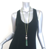 Pave Tulip Tassel Pendant Beaded Necklace Green