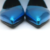 Balenciaga Talon Slash Kitten Heel Pumps Blue Metallic Leather Size 38.5