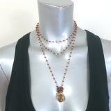Long Beaded Teardrop Jewel Necklace Brown & Light Yellow