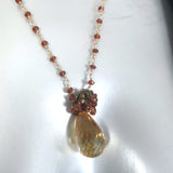 Long Beaded Teardrop Jewel Necklace Brown & Light Yellow