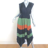 Ulla Johnson Maysha Striped Pleated Midi Dress Navy/Multi Satin Size 2