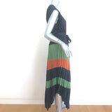 Ulla Johnson Maysha Striped Pleated Midi Dress Navy/Multi Satin Size 2