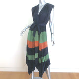 Ulla Johnson Maysha Striped Pleated Midi Dress Navy/Multi Satin Size 2