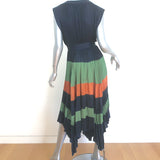 Ulla Johnson Maysha Striped Pleated Midi Dress Navy/Multi Satin Size 2