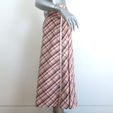 Prada Plaid Pleated Midi Skirt Ivory/Red/Navy Virgin Wool Size 40