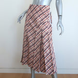Prada Plaid Pleated Midi Skirt Ivory/Red/Navy Virgin Wool Size 40