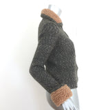 Prada Shearling-Trimmed Cardigan Charcoal Mohair-Blend Speckled Knit Size 42