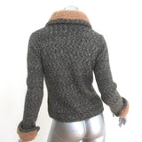 Prada Shearling-Trimmed Cardigan Charcoal Mohair-Blend Speckled Knit Size 42