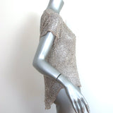 Parker Sequined Chiffon Blouse Taupe Silk Size Small Short Sleeve Top