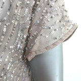 Parker Sequined Chiffon Blouse Taupe Silk Size Small Short Sleeve Top