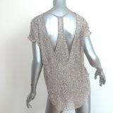 Parker Sequined Chiffon Blouse Taupe Silk Size Small Short Sleeve Top