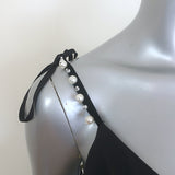 For Love & Lemons Lady Luck Faux Pearl-Embellished Dress Black Silk Size Medium