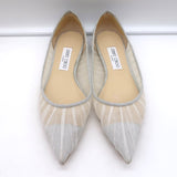Jimmy Choo Love Glittered Tulle Pointed Toe Flats Silver Size 39