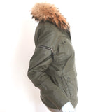 SAM Fur-Lined Utility Jacket Khaki Green Coated Canvas Size Small
