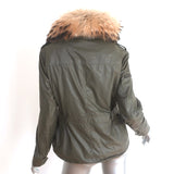 SAM Fur-Lined Utility Jacket Khaki Green Coated Canvas Size Small