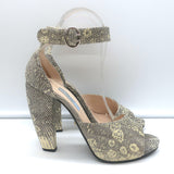 Prada Lizard Ankle Strap Platform Sandals Ivory/Gray Size 38 Open Toe Heels