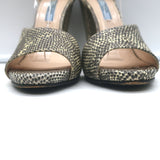 Prada Lizard Ankle Strap Platform Sandals Ivory/Gray Size 38 Open Toe Heels