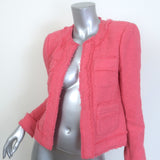 L'Agence Keaton Fringe Tweed Jacket Coral Pink Cotton-Blend Size 2