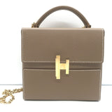 Hermes Cinhetic Boxy Top Handle Bag Etoupe Epsom Leather Chain Strap Crossbody