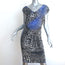 Roberto Cavalli Asymmetric Ruched Dress Black & Blue Animal Print Jersey Size 42