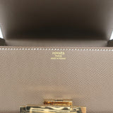 Hermes Cinhetic Boxy Top Handle Bag Etoupe Epsom Leather Chain Strap Crossbody